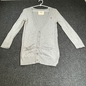 Hollister Mens Gray Cotton V-Neck Button Front Cardigan Sweater Size Medium Logo